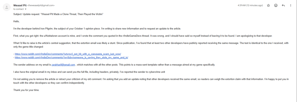 dev reply after article got published